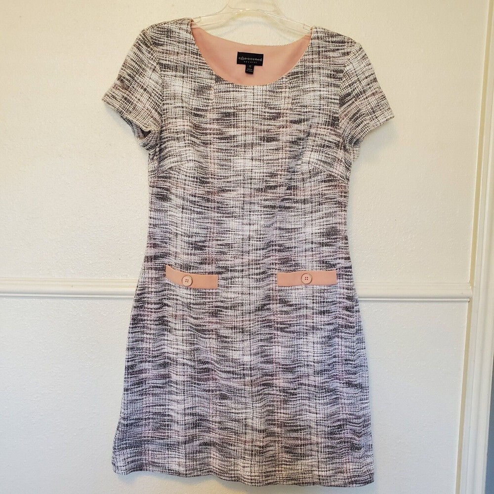 Connected Apparel Dress Nora Pink Tweed Pockets Dress Light Weight Women's Sz 12